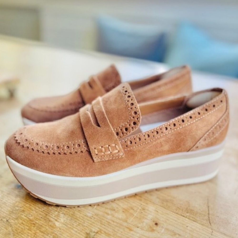 Dolce Vita Tan Suede Platform Penny Loafers - Picture 4 of 13
